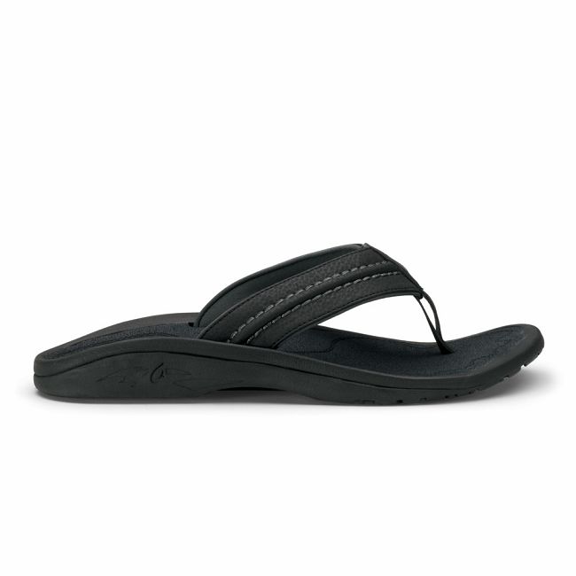 Olukai Men's Hokua Flip Flop - Black / Dark Shadow US843-190